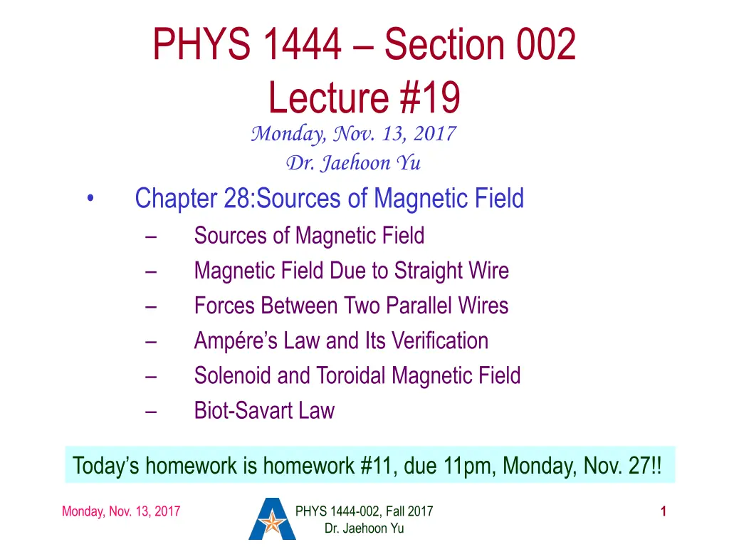 phys 1444 section 002 lecture 19 monday