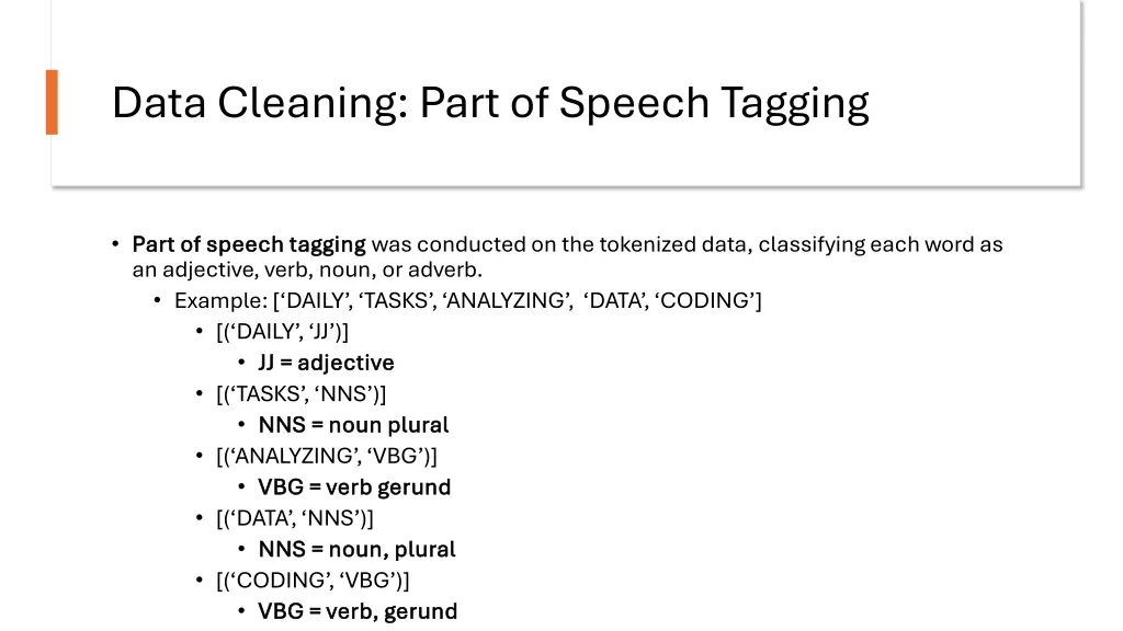 data cleaning part of speech tagging