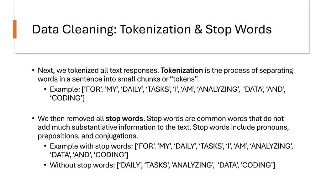data cleaning tokenization stop words