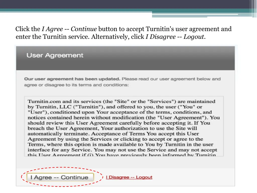click the i agree continue button to accept