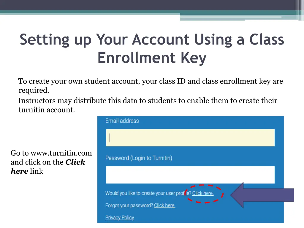 setting up your account using a class enrollment