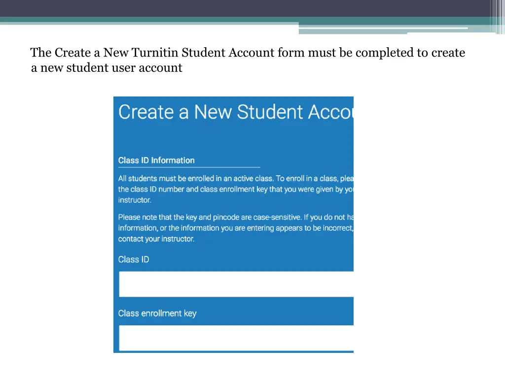 the create a new turnitin student account form