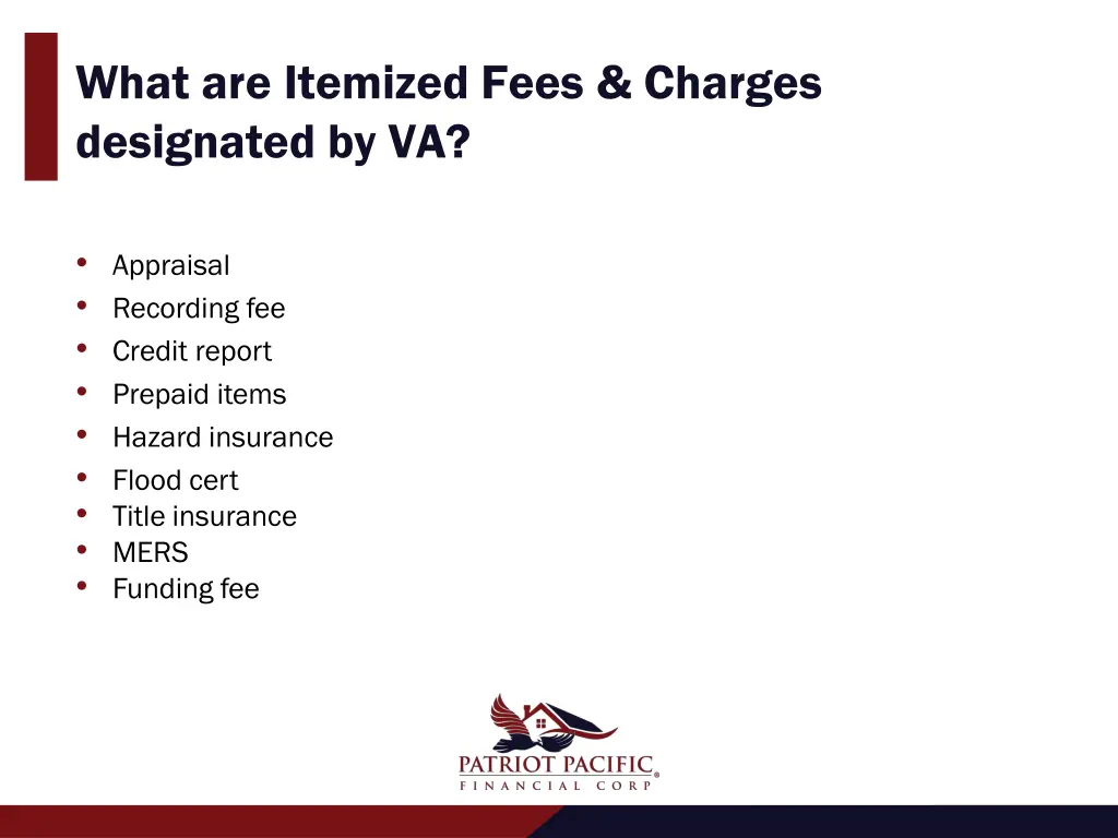 what are itemized fees charges designated by va