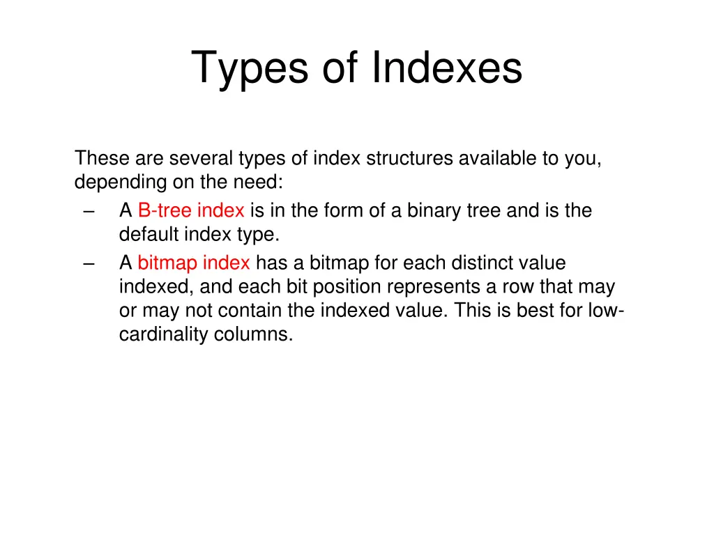 types of indexes