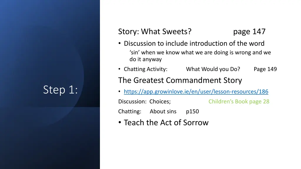 story what sweets discussion to include
