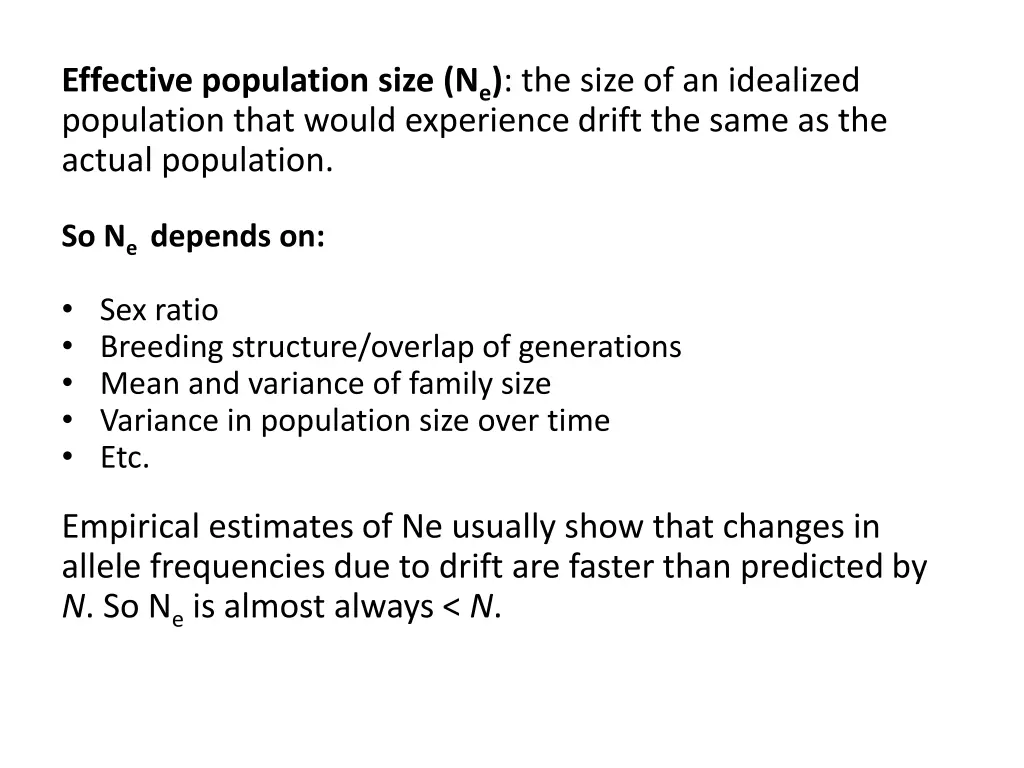 effective population size n e the size