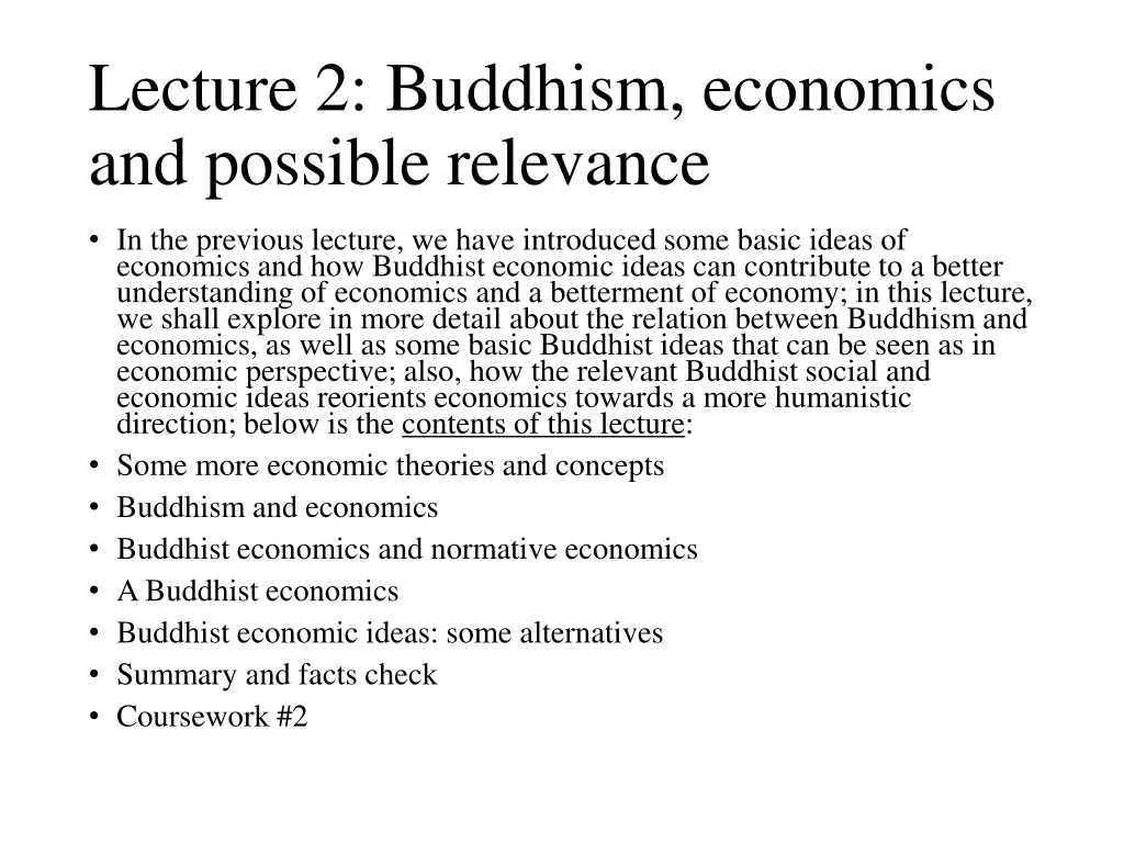 lecture 2 buddhism economics and possible