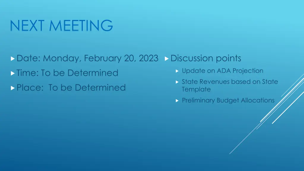 next meeting