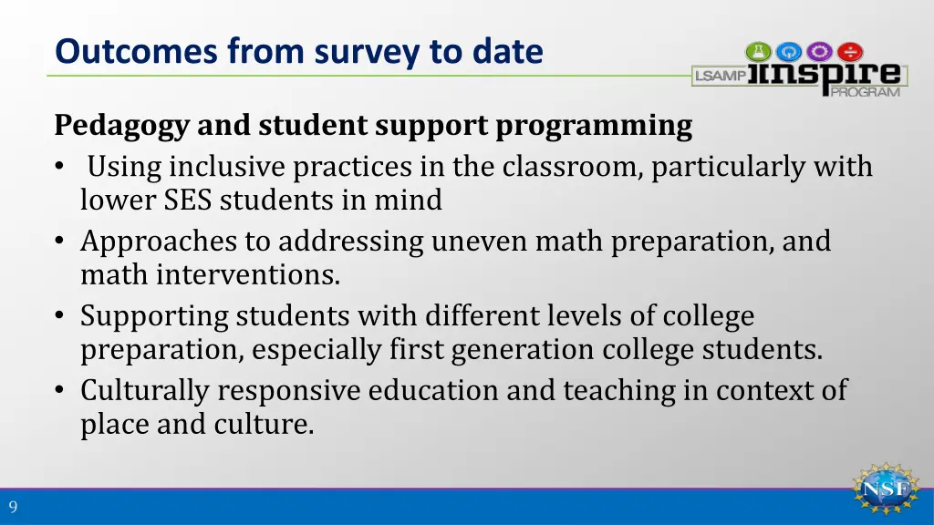 outcomes from survey to date 1