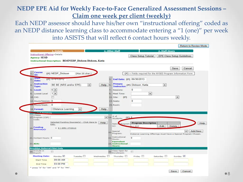 nedp epe aid for weekly face to face generalized