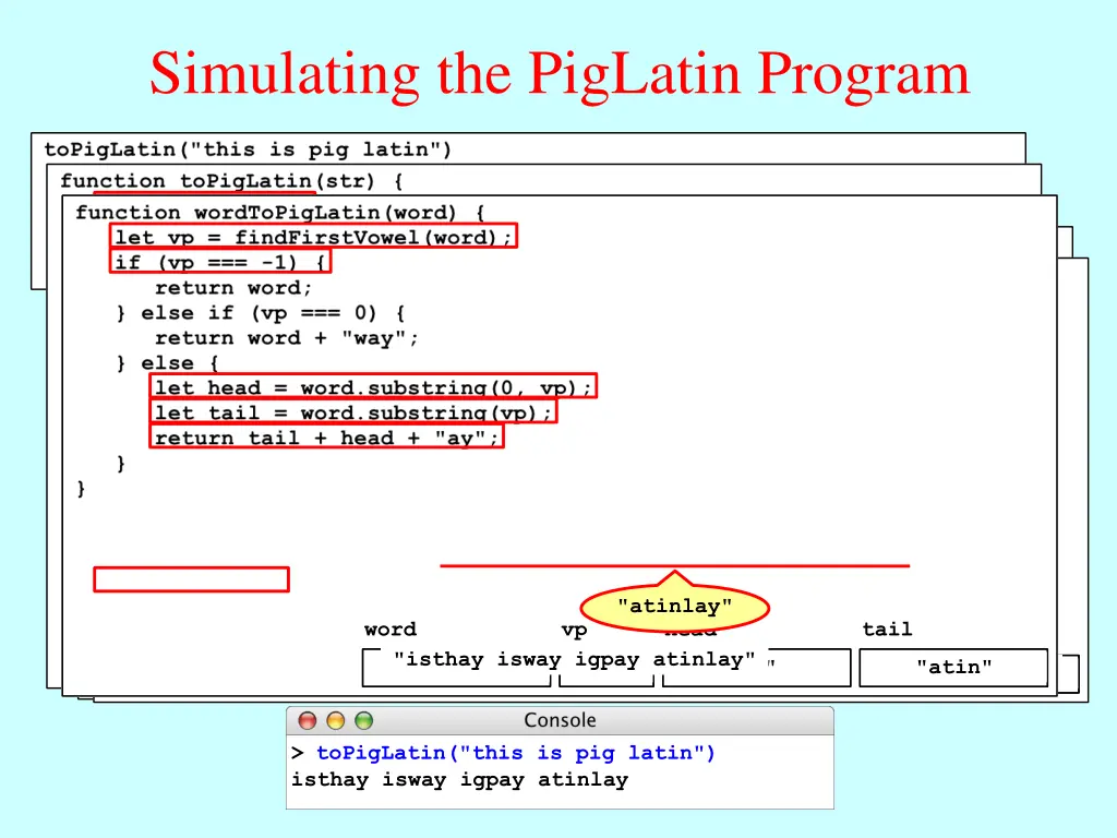 simulating the piglatin program