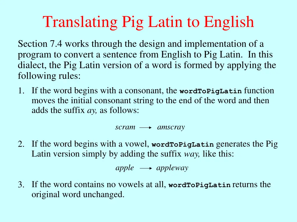 translating pig latin to english