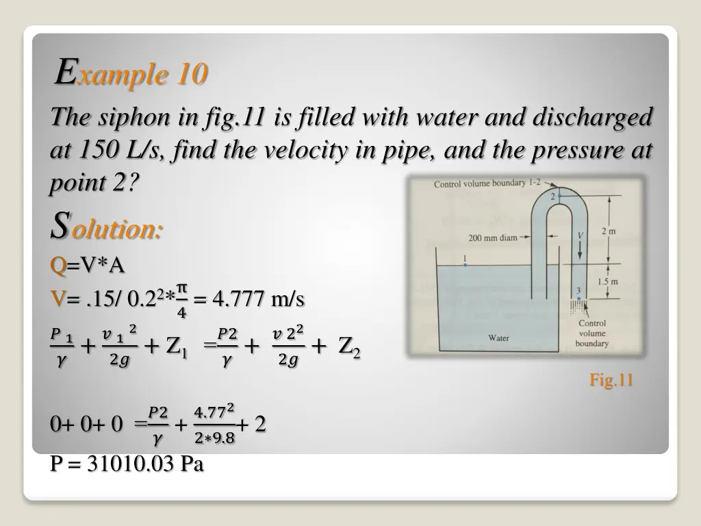 e xample 10 the siphon in fig 11 is filled with
