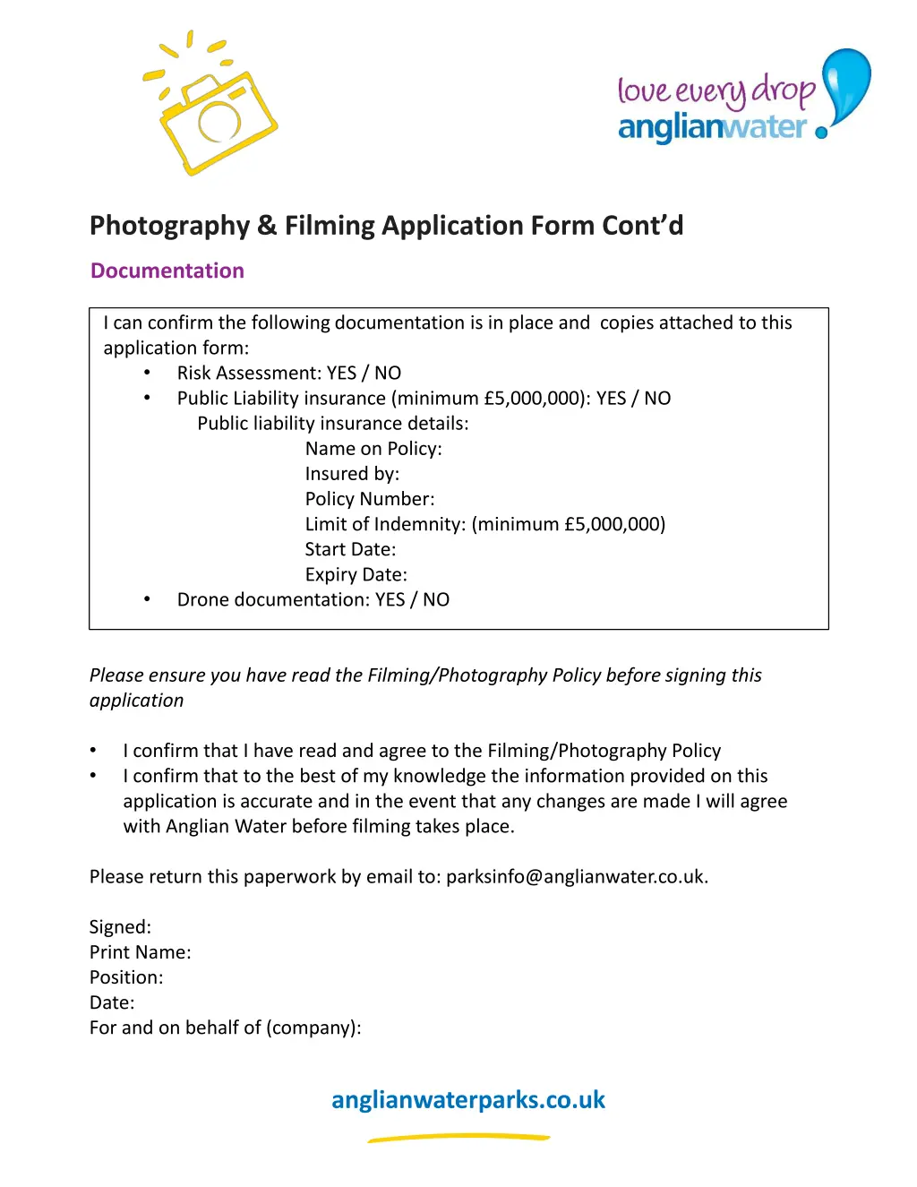 photography filming application form cont d 2
