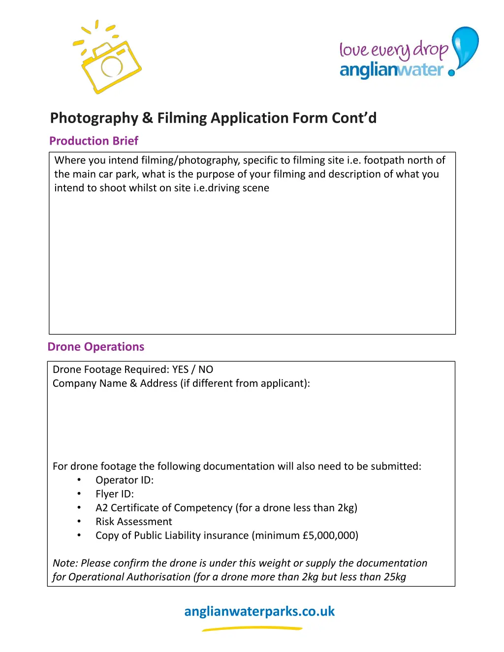 photography filming application form cont d