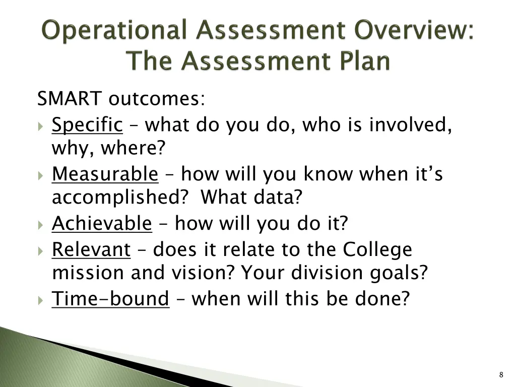smart outcomes specific what