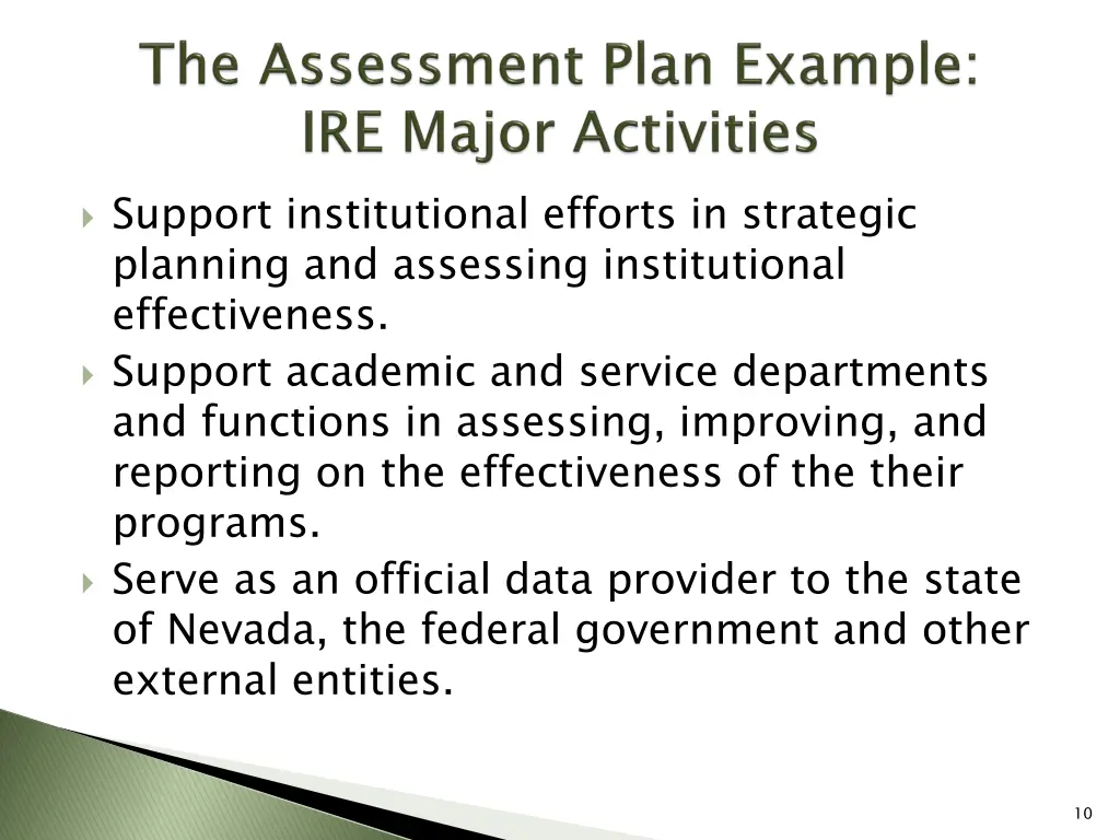 support institutional efforts in strategic