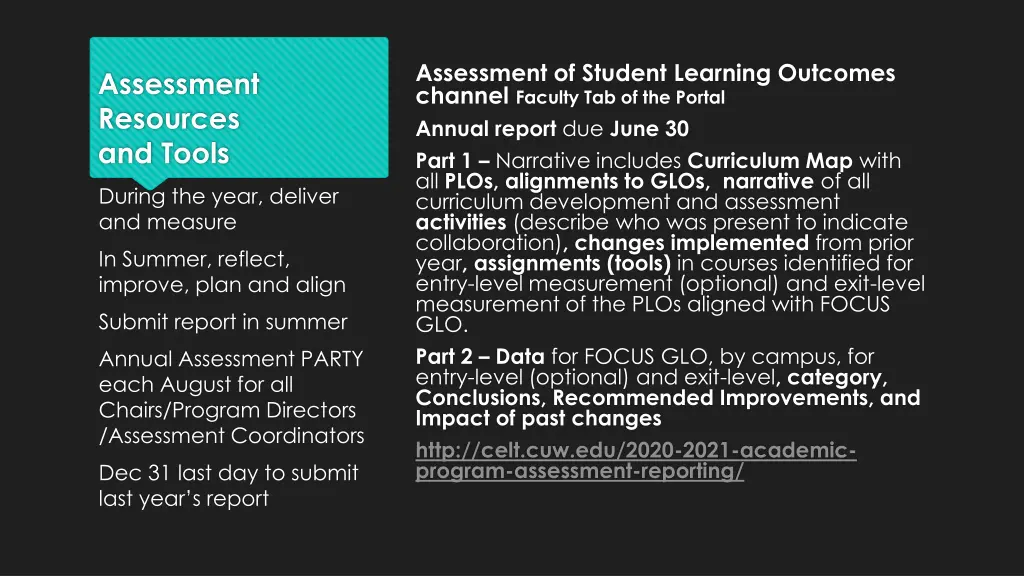 assessment of student learning outcomes channel