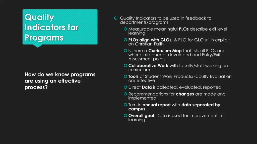 quality indicators for programs