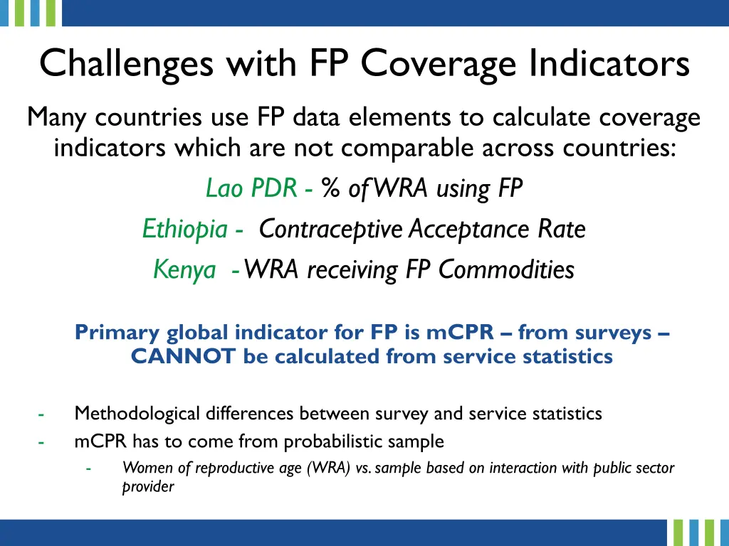 challenges with fp coverage indicators