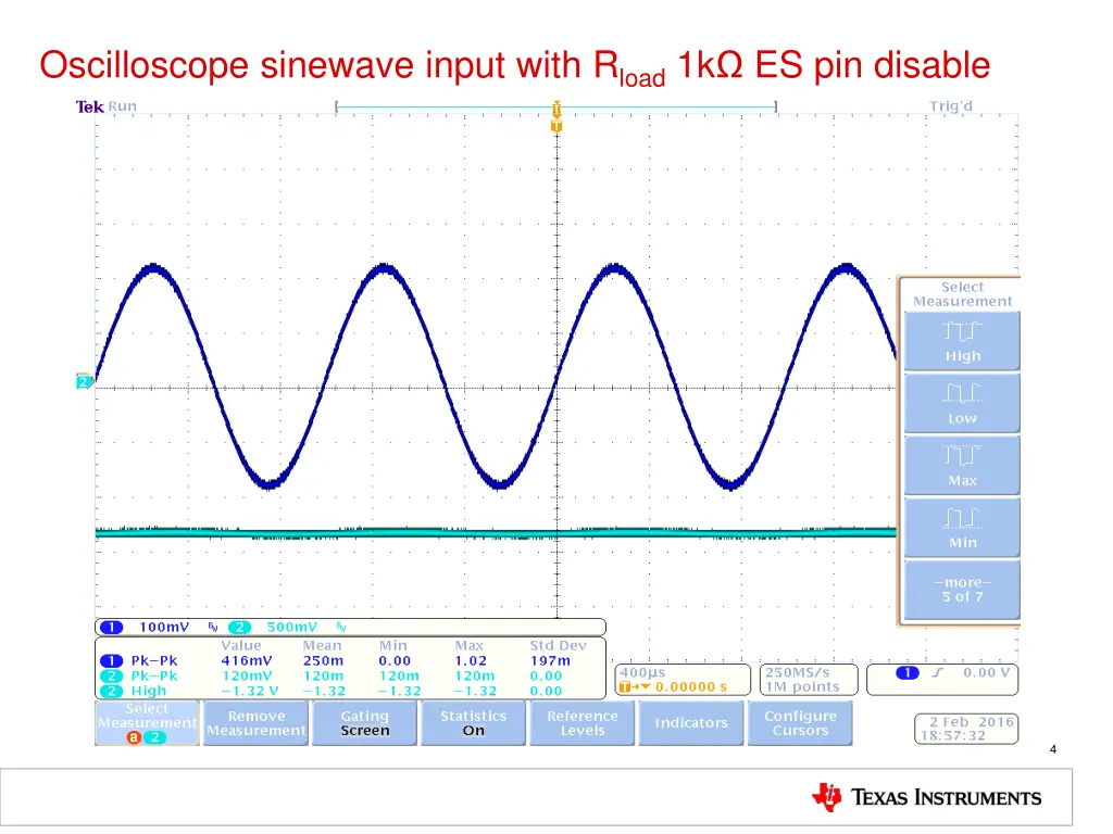 oscilloscope sinewave input with r load 1