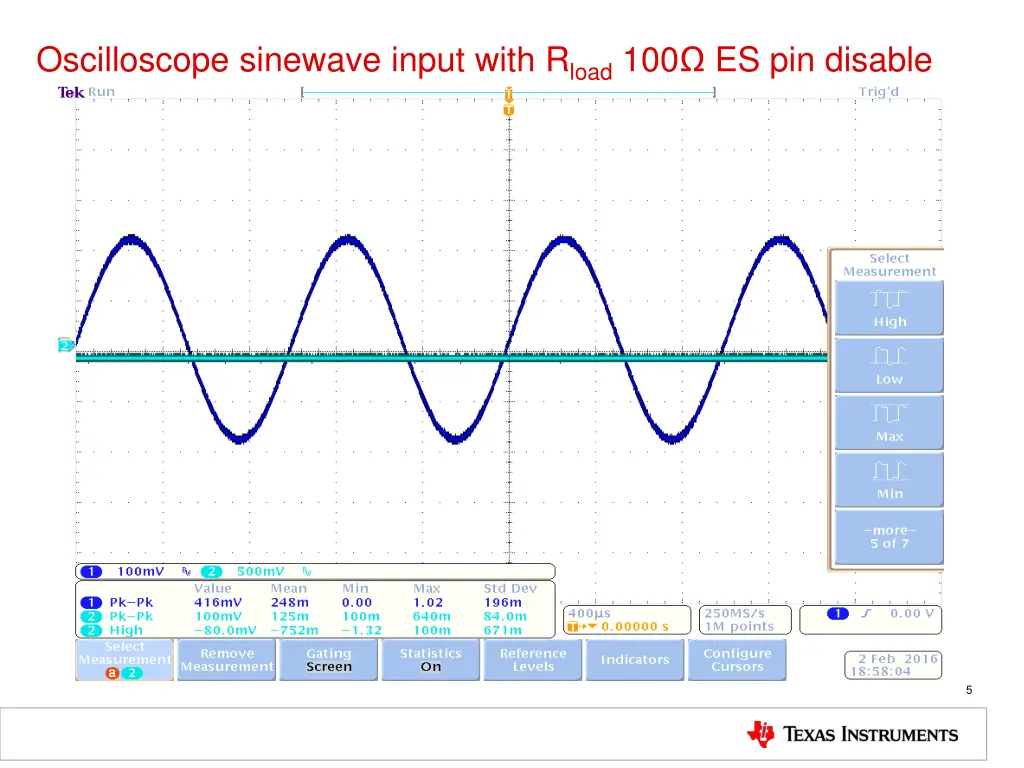 oscilloscope sinewave input with r load 2
