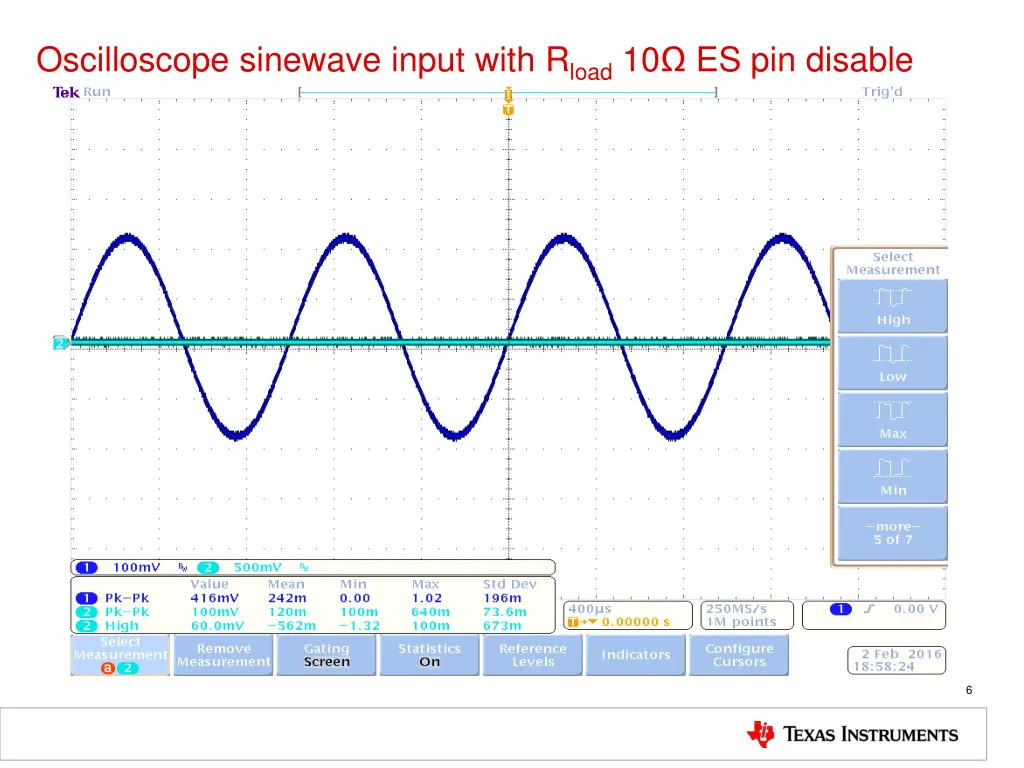 oscilloscope sinewave input with r load 3