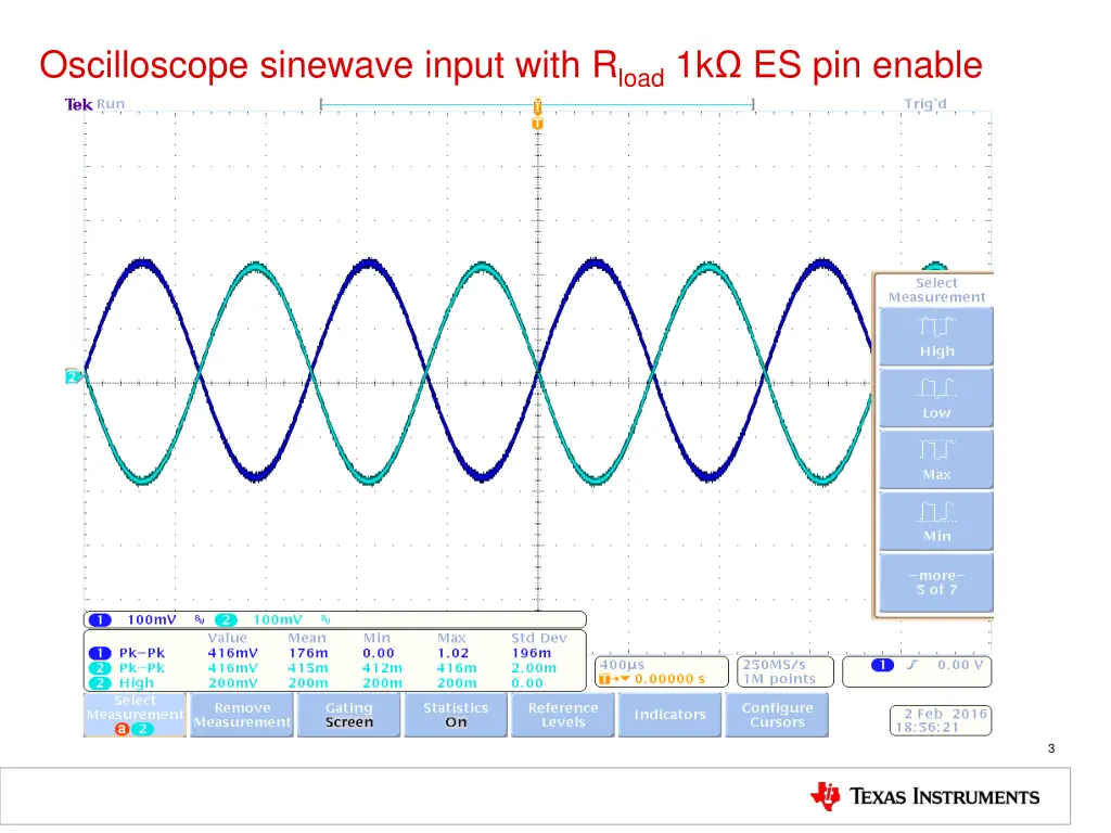 oscilloscope sinewave input with r load