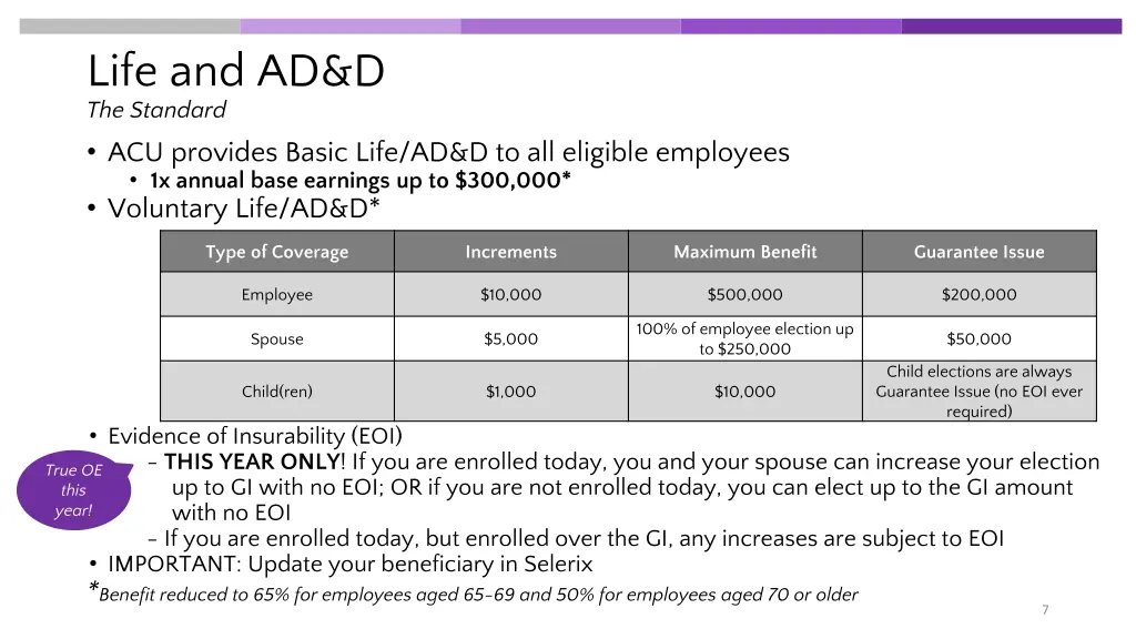 life and ad d the standard acu provides basic