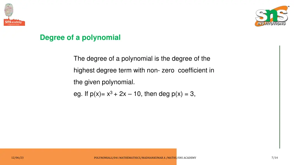 degree of a polynomial