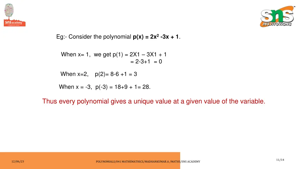 eg consider the polynomial p x 2x 2 3x 1