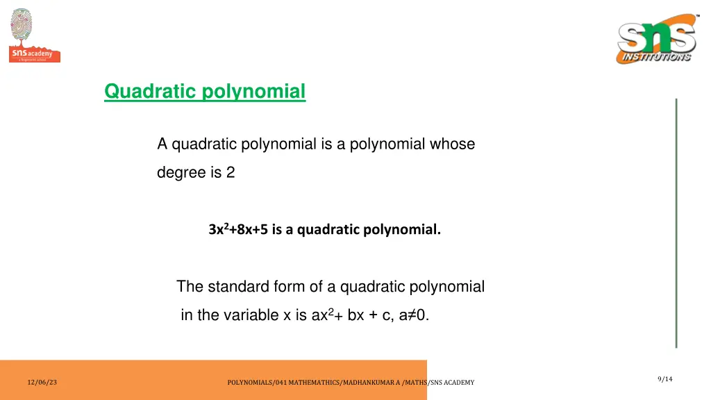 quadratic polynomial