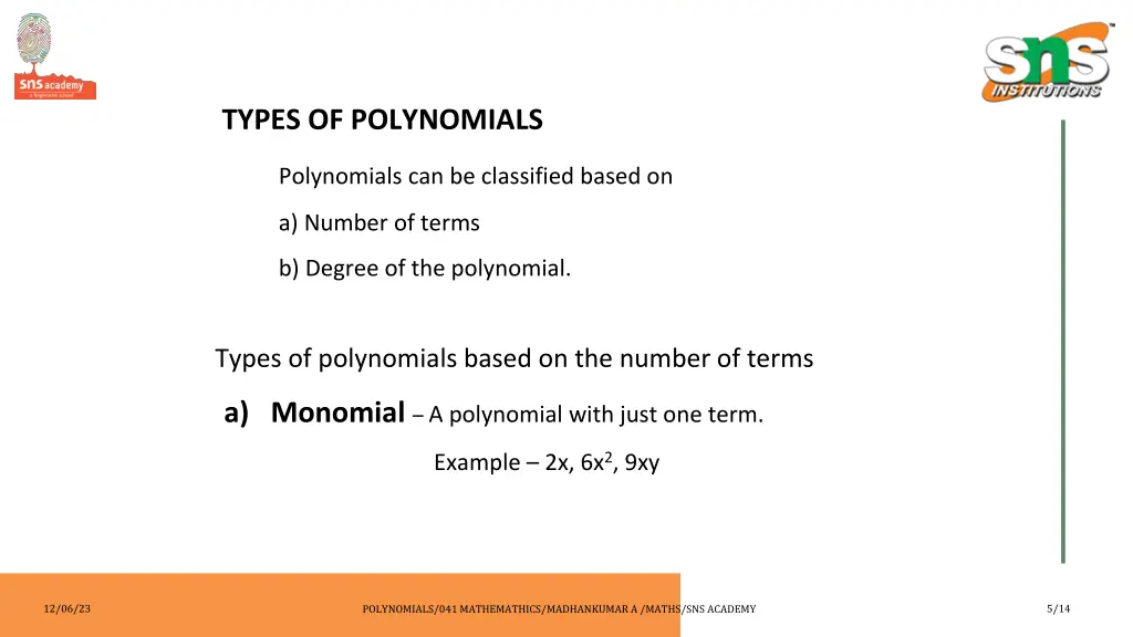 types of polynomials