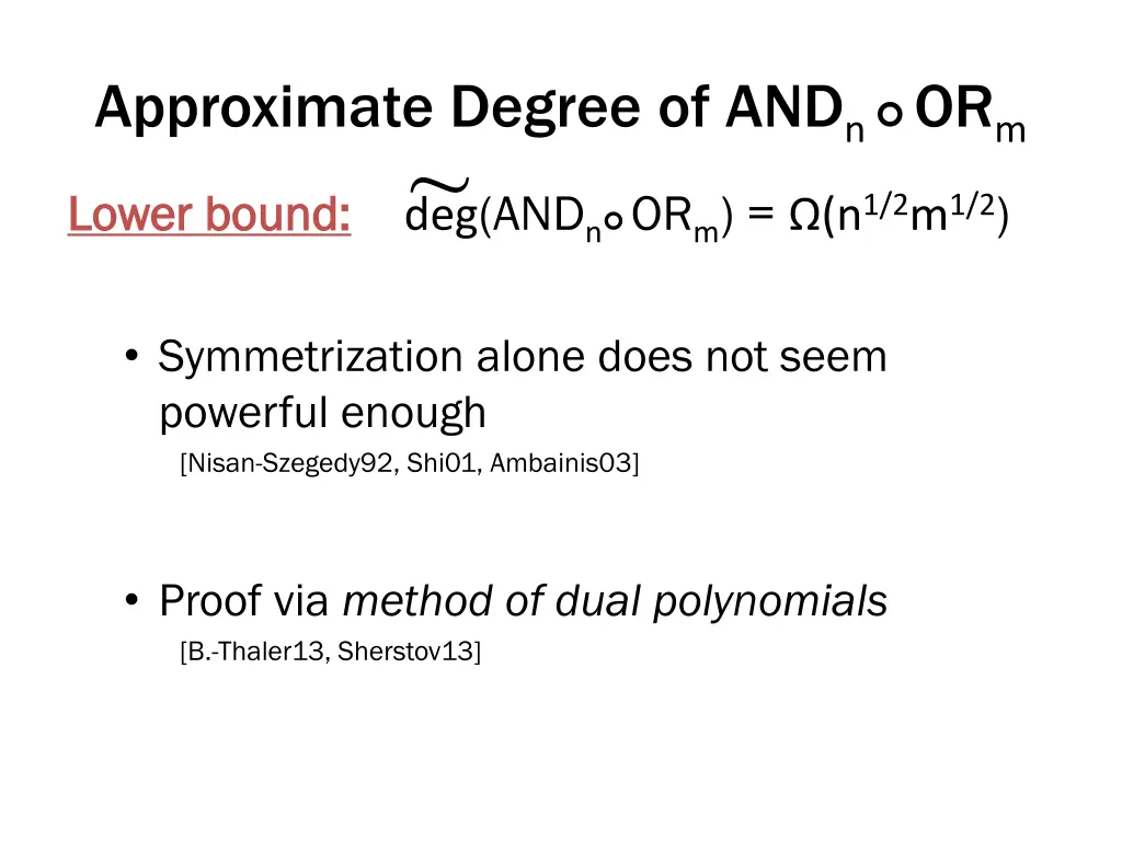 approximate degree of and n or m 1