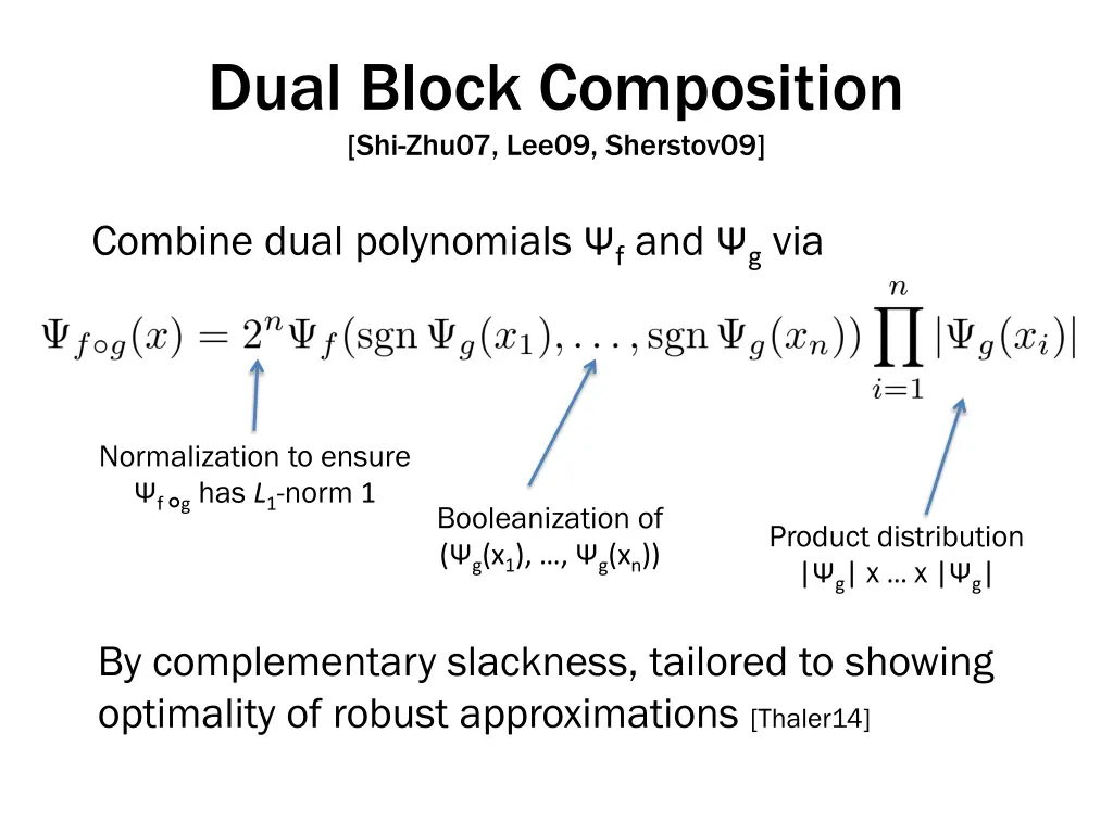 dual block composition shi zhu07 lee09 sherstov09