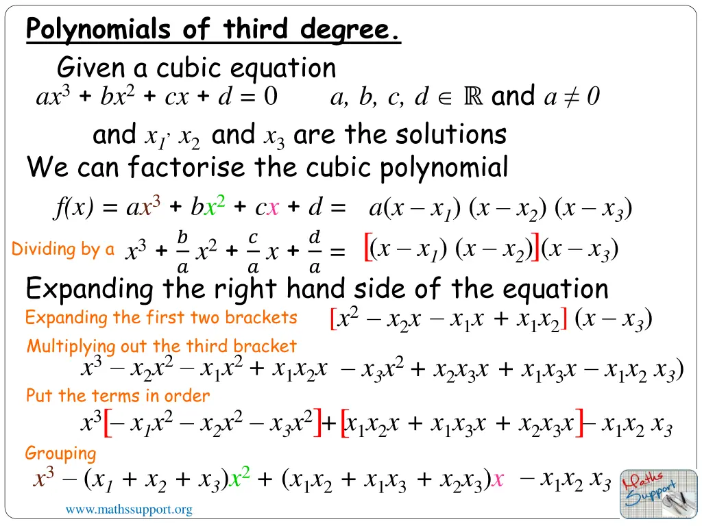polynomials of third degree given a cubic equation