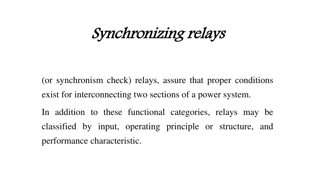 synchronizing relays