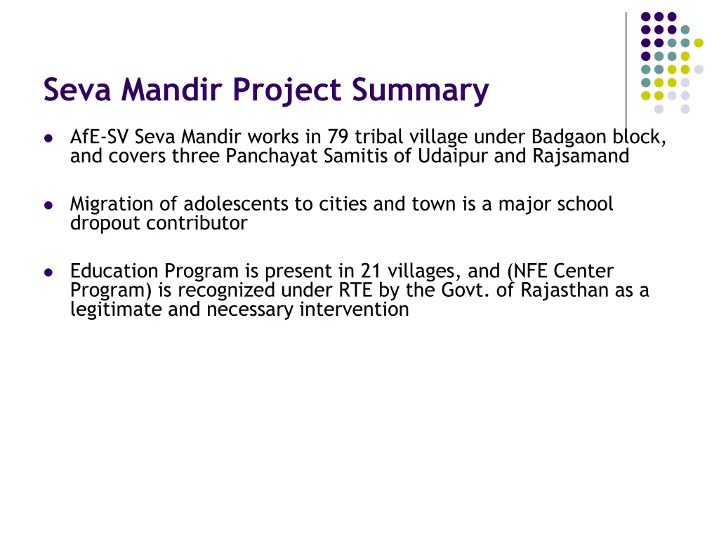 seva mandir project summary 1