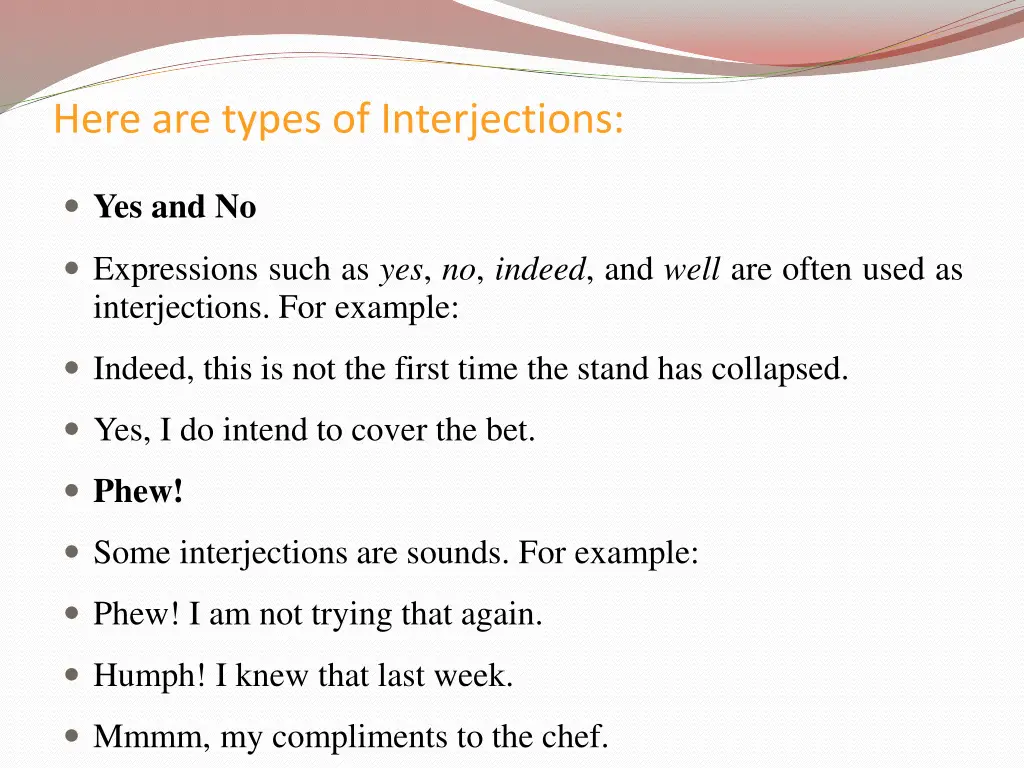 here are types of interjections
