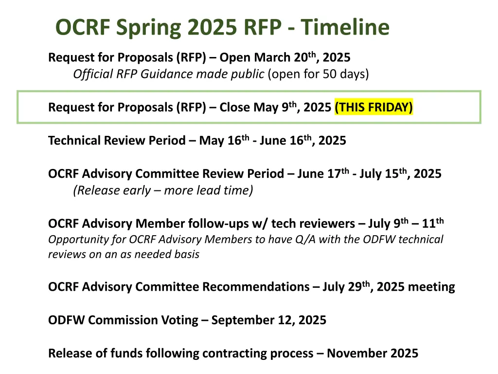 ocrf spring 2025 rfp timeline