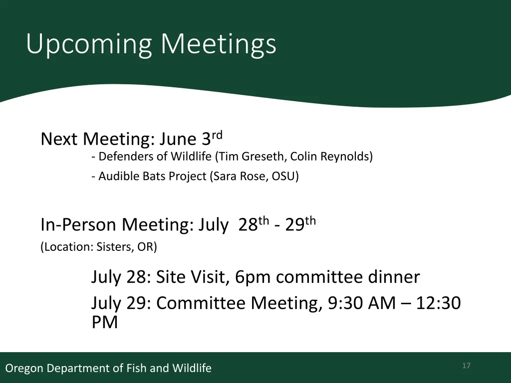 upcoming meetings