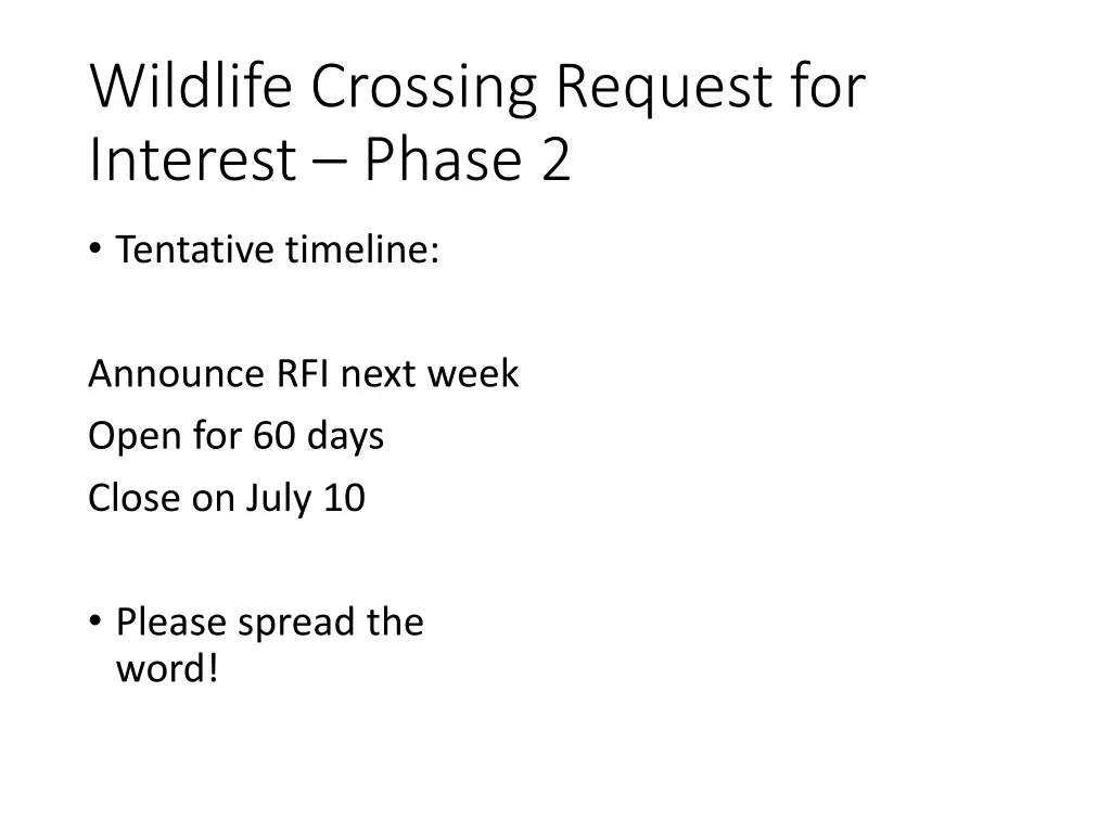 wildlife crossing request for interest phase 2
