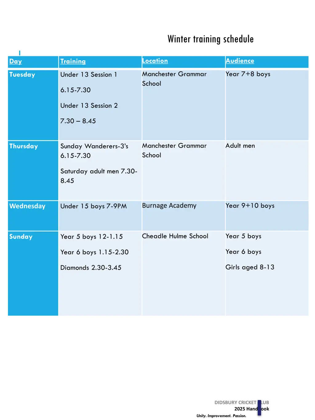 winter training schedule