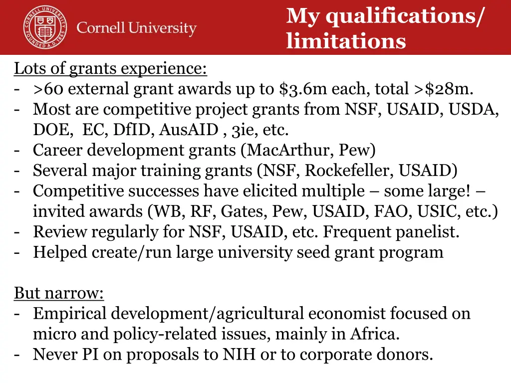 my qualifications limitations