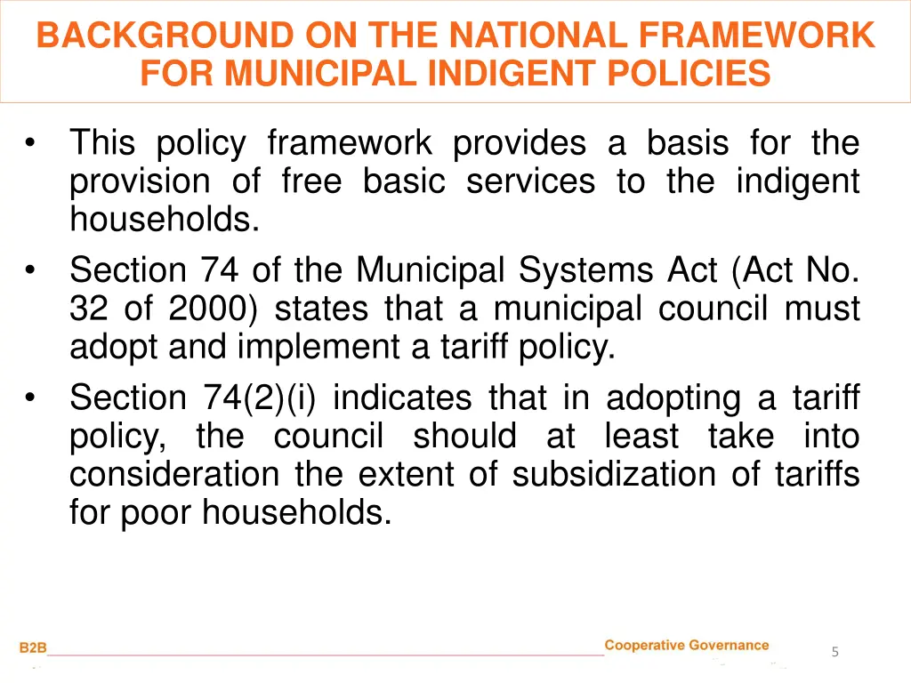 background on the national framework