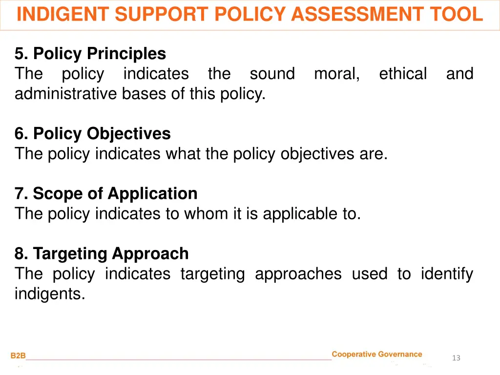 indigent support policy assessment tool 1