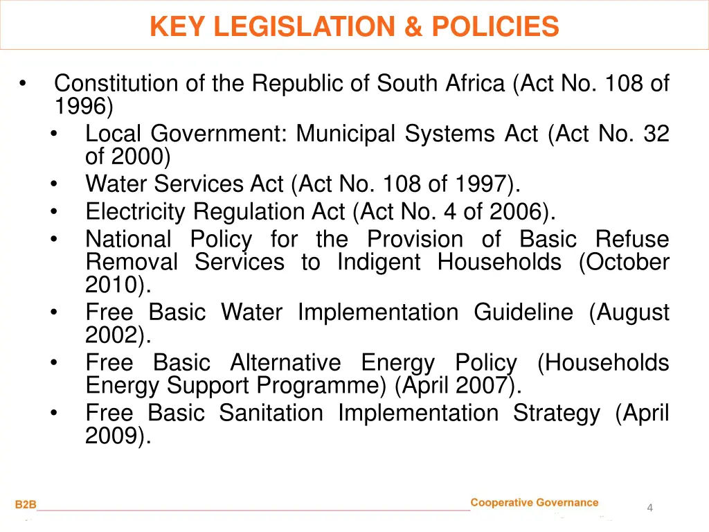 key legislation policies