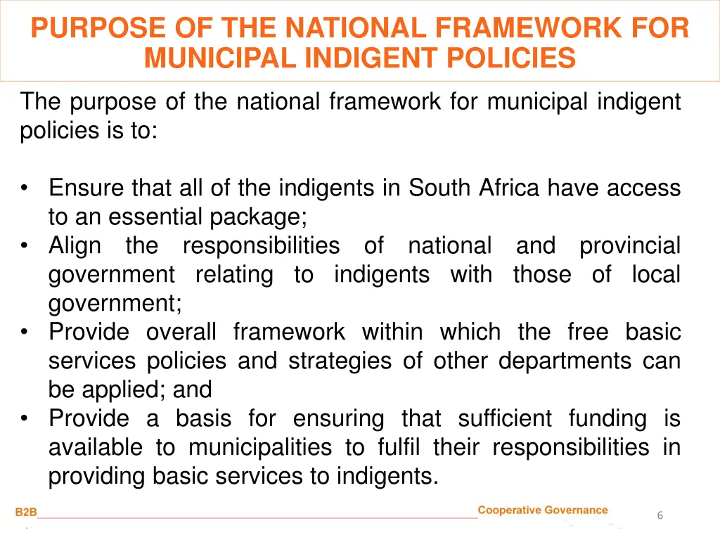 purpose of the national framework for municipal