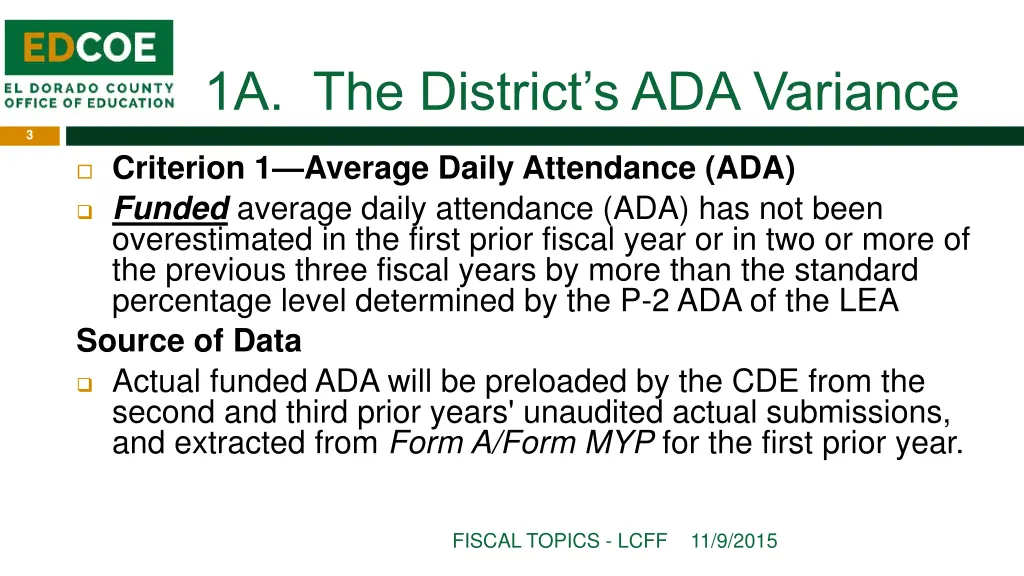 1a the district s ada variance