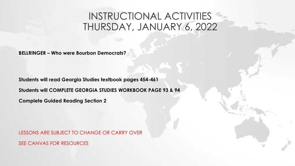 instructional activities thursday january 6 2022